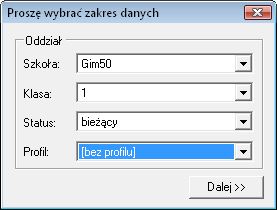 Prosze wybrac zakres danych